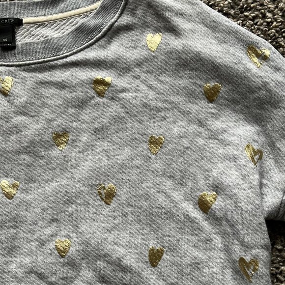 J Crew Sweatshirt Womens Small Gray w/Gold Hearts 100% Cotton Crewneck - Picture 3 of 8